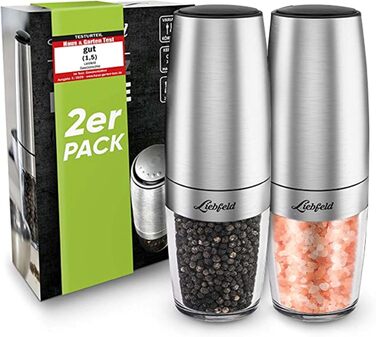 Електричні млини для солі та перцю Liebfeld (2 шт.) з датчиком нахилу - набір з нержавіючої сталі з керамічним жорном