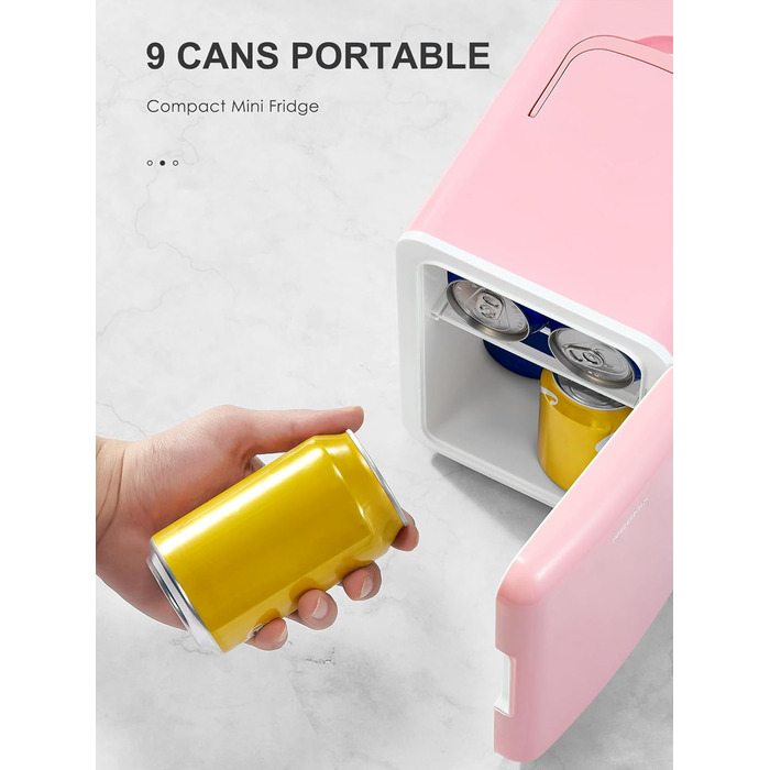 Портативний міні-холодильник 6л/9 банок: охолодження та підігрів для косметики, напоїв, їжі. Рожевий