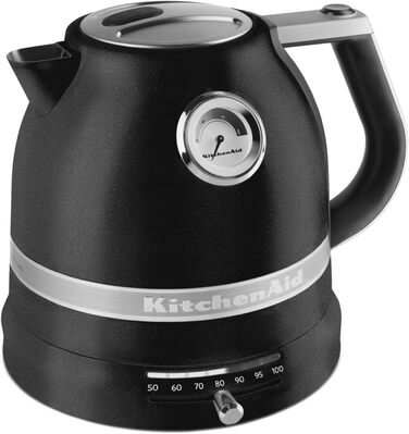 KitchenAid Kettle with temperature setting from 50 to 100°C | Teakettle with scale filter 1.5L | Electric 2400 Watt | Stainless steel | Black cast iron 1.5 liter black cast iron