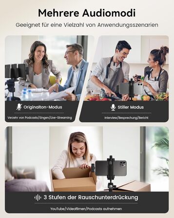 Бездротовий петличний мікрофон з зарядним кейсом, 36 годин роботи, шумозаглушення, 40 м радіус дії, Plug-and-Play для iPhone/iPad/Android/PC, YouTube, Vlog, Live-Streaming, чорний