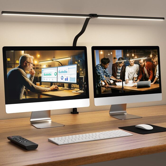 APMIEK LED Desk Lamp with Adjustable Gooseneck - 24W, 80cm, Dimmable, Eye-Protection, Clamp-On, Daylight Task Lamp for Office & Home