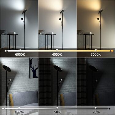 LED-стійка лампа Modlicht 35W з регулюванням яскравості, чорна, 4200LM з пультом ДУ та сенсорним керуванням, 3000-6000K, для вітальні, спальні, офісу