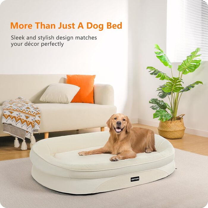 Ортопедичне ліжко для собак, ліжко-софа для собак з валиком для шиї, антиковзаюча підставка, знімне та пральне, для собак середніх та великих порід, 106 x 79 x 17 см, бежеве
