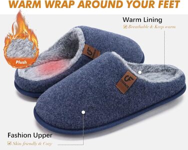 Тапочки жіночі COFACE з фетру, теплі, зручні, з м'якою підкладкою, з антиковзною гумовою підошвою, для дому та вулиці (Темно-синій, 37 EU)