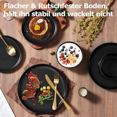 Набір посуду Onader на 6 осіб: 18-ти частинний сервіз з каменю, 6 тарілок, десертних тарілок, мисок, стійкий до миття в посудомийній машині та подряпин (Класичний чорний)