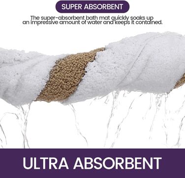DEXI Non-Slip Bath Mat - Absorbent, Washable Bathroom Rug - 61 x 110 cm - Beige