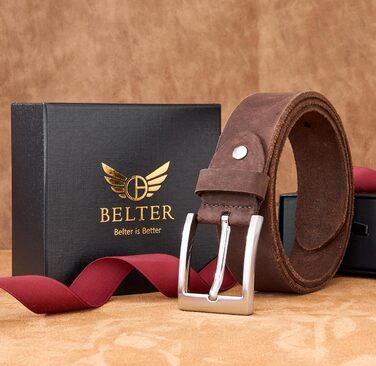 Чоловічий шкіряний ремінь BELTER 38 мм з подарунковою коробкою. Підходить для талії 32W-35W (довжина 105 см). Колір: коричневий