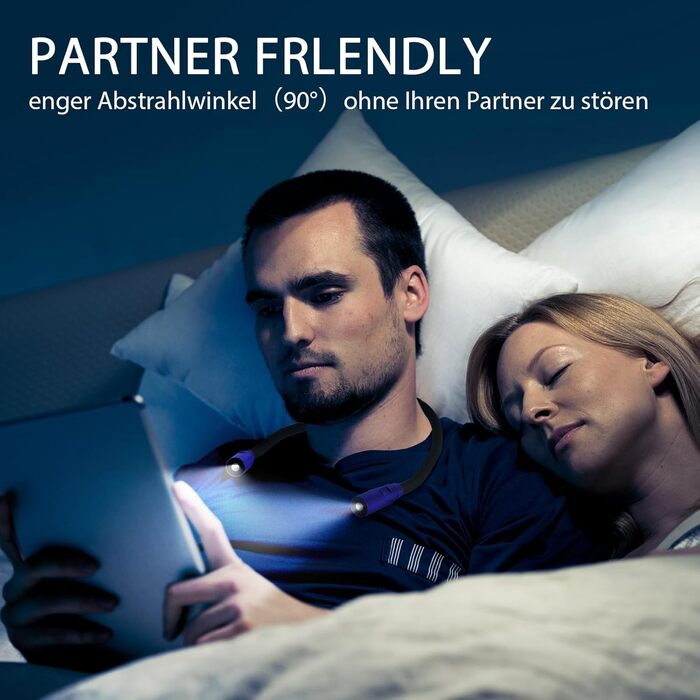 LED лампа на шию LUXJET для читання, в'язання, ремонту - акумуляторна, 3 кольори світла, регульована яскравість (темно-синій)