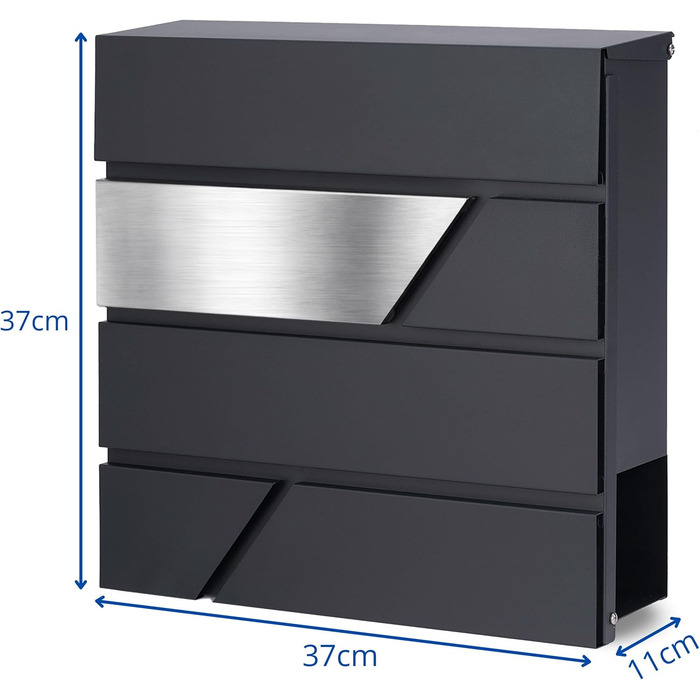 Поштова скринька Verda Anthrazit з газетницею, порошкове покриття AkzoNobel, 2 ключі, табличка з іменем, дизайнерська настінна поштова скринька з нержавіючої сталі