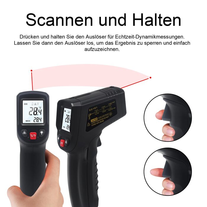 Інфрачервоний термометр KETOTEK - безконтактний вимірювач температури, -50°C до 600°C, для їжі та приготування барбекю