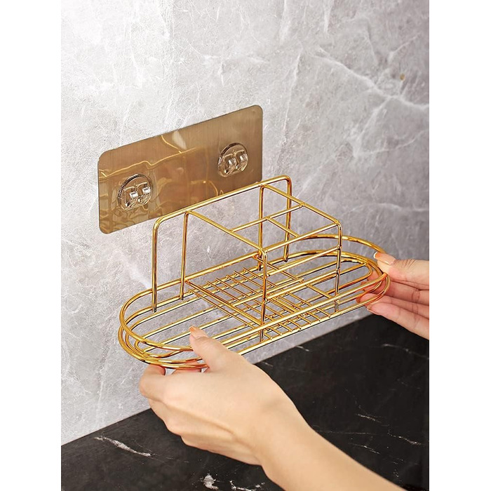 Toothbrush holder with cup, holder for electric toothbrush, toothpaste, stainless steel, bathroom stand or wall mount, with 2 cups (Gold)