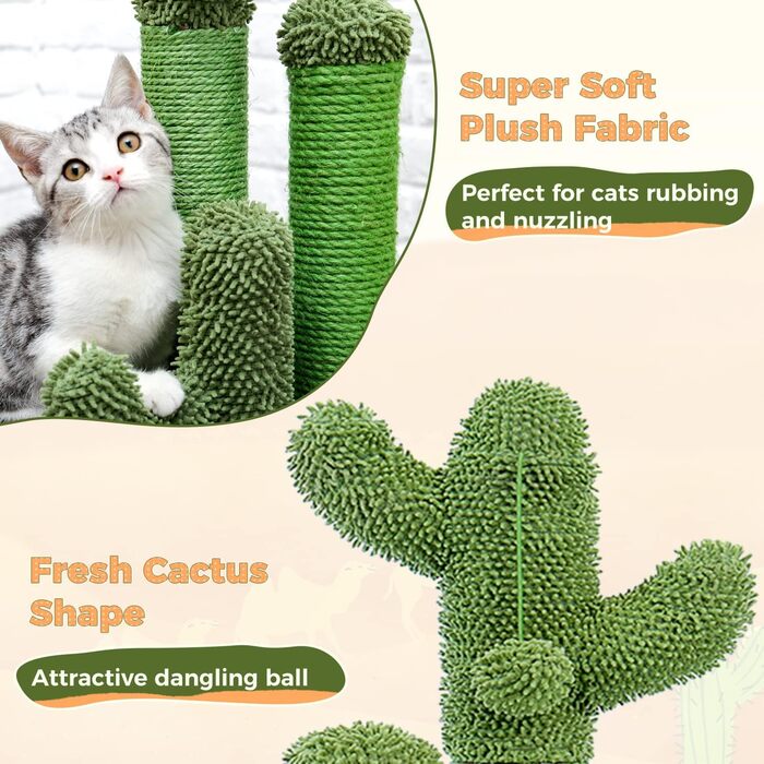 Kratzbaum Kaktus, creative cat tree design, 3 posts in 1 set, green - 42 * 68.5cm, AY405-HZ--66GN-B (M, Brown)