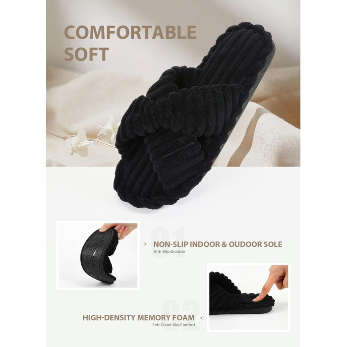Жіночі домашні тапочки Star Vibe – м'які, теплі, чорні (38/39 EU)