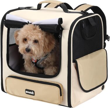 Pecute Рюкзак-переноска для котів та маленьких собак, великий, з вентиляцією, темно-зелений (хакі)