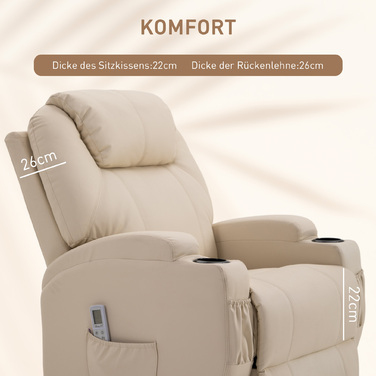 HOMCOM Electric Recliner Chair, TV Chair, Massage Chair, Massage Function, Reclining Function, Faux Leather, Beige, 82 x 97 x 110 cm | Aosom