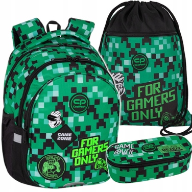 Багатовідсіковий шкільний рюкзак CoolPack, чорний з зеленим, 19 л