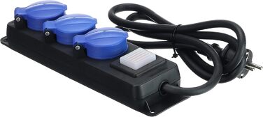 Розподільник розеток Schwabe 3-fach з вимикачем, заземленням, кришкою, 1.5 м, для зовнішнього використання, 230V, 16A, IP44, чорний, синій