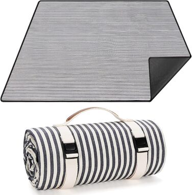 Водонепроникний плед для пікніка TwentyNext, 145x199.9 см, для пляжу, кемпінгу, з ручкою, машинного прання, складаний, в смужку