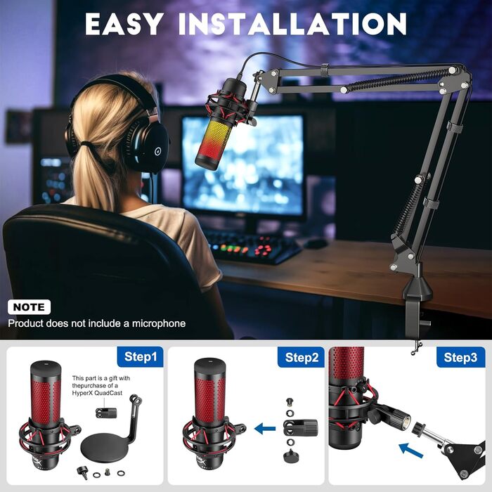 Підставка для мікрофону Arm Aokeo, сумісна з Shure SM7B, Blue Yeti, HyperX QuadCast та ін.