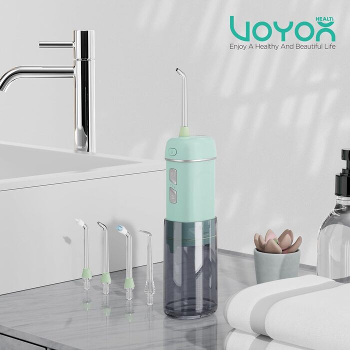 Електрична бездротова іригатор для порожнини рота VOYOR-HEALTH Munddusche WF510 (Зелений). 3 режими, водонепроникність IPX7, портативна модель для дому та подорожей