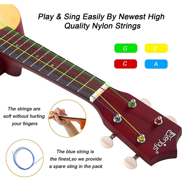 Укулеле Everjoys Sopran 21 дюйм - Початковий набір для дорослих з чохлом, тюнером, нотами, струнами та медіатором