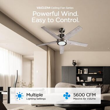 Стеляний вентилятор з підсвіткою для спальні: 132 см, тихий вентилятор з пультом дистанційного керування, ідеально для вітальні, горіх, 6 швидкостей, трикольорове диммування, 220-240V (5 - Сірий)