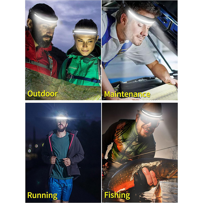 DARKBEAM LED Headlamp Floodlight COB with Red Light Rechargeable USB, Super Bright Rechargeable Lightweight Headlamp, Work Light for Helmet - Camping, Fishing, Repairing, Fishing, with Battery, Clip, 2 Pack (Red Light and White Light)