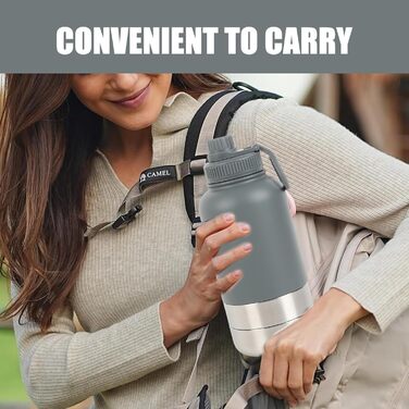 Портативна собача пляшка для води з мискою 950 мл – ізольована сталева фляга для собак, BPA-free для подорожей та прогулянок (Сірий, L)