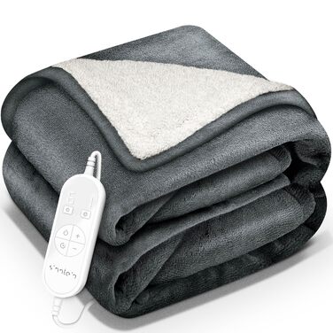 Електрична гріюча ковдра Sinnlein® з автовимкненням 180x130 см | 9 температурних режимів | Ковдра для ліжка, дивану | З таймером, цифровим дисплеєм, темно-сіра
