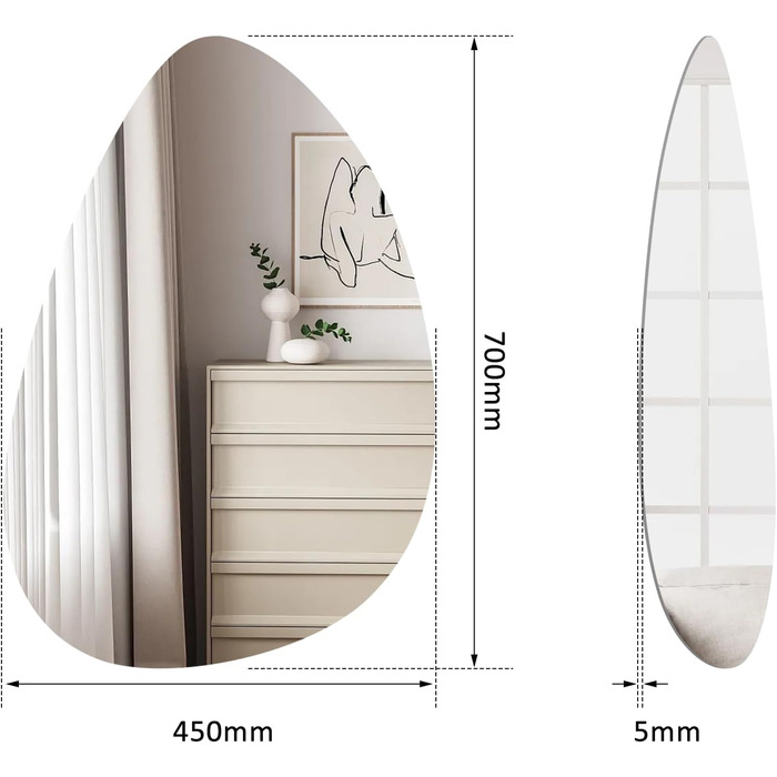 Дзеркало настінне прямокутне з заокругленими кутами, 40x60 см, чорне, з нержавіючої сталі. Косметичне дзеркало для ванної кімнати та вітальні. Вертикальний та горизонтальний монтаж.