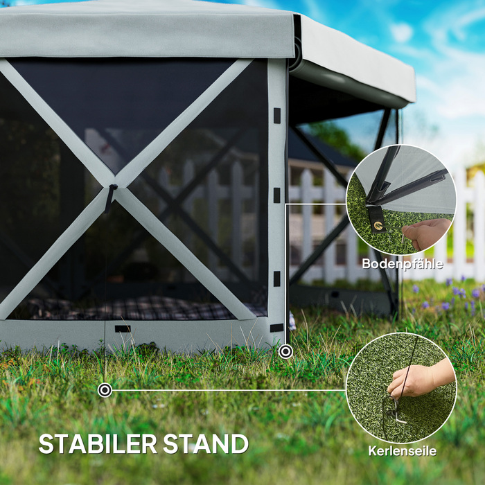 Outsunny Hexagonal Gazebo Approx. 3.6x3m Waterproof Pop-up Folding Gazebo with 5 Side Panels, Bag, Folding Party Tent, UV 30+, Winterproof Garden Tent, Garden Gazebo for Camping, Garden, Festival, Light Grey | Aosom