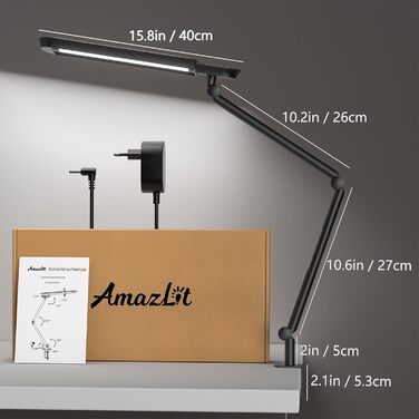 LED лампа настільна з кліпсою, 18W, 1100 люменів, регульована, для офісу та дому, без відблисків, захист очей, білий (чорний)