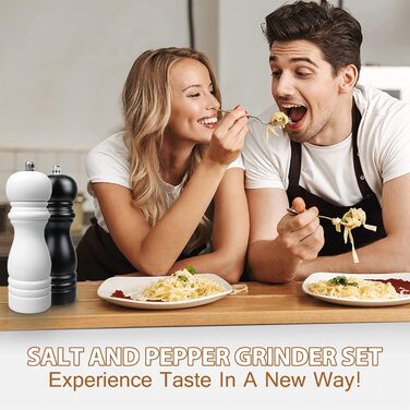 Набір з 2 мельниць для солі та перцю (соль, перець, чилі) - ручні, дерев'яні, з регулюванням помелу, класичний дизайн, чорний та білий