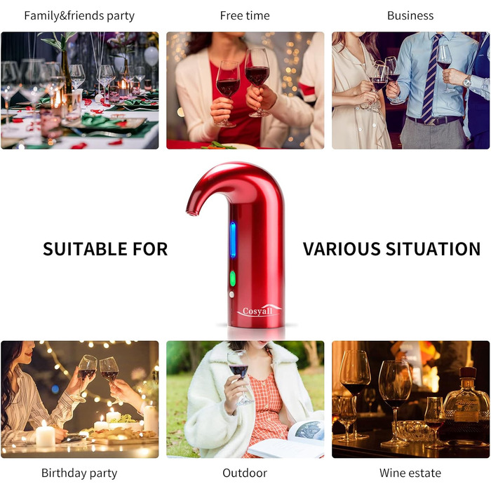 Cosyall Electric Wine Decanter, Electric Wine Aerator, One-Button Automatic Wine Dispenser, Rapid Oxygen Enrichment for Red Wine, Wine Enhancer for Family Gatherings Gift (red)