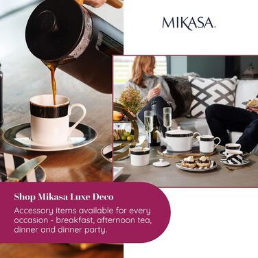 Mikasa Luxe Deco Porcelain Tea Set for One, Tea Set for One Person with Teapot, Cup, and Saucer, Stackable Tea Set, Dishwasher Safe