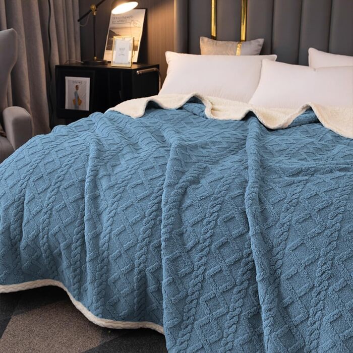 Плед Sherpa-Fleece з начосом, двосторонній, м'який, в'язаний фланелевий плед для дивану, ліжка, 150 x 200 см, сіро-блакитний