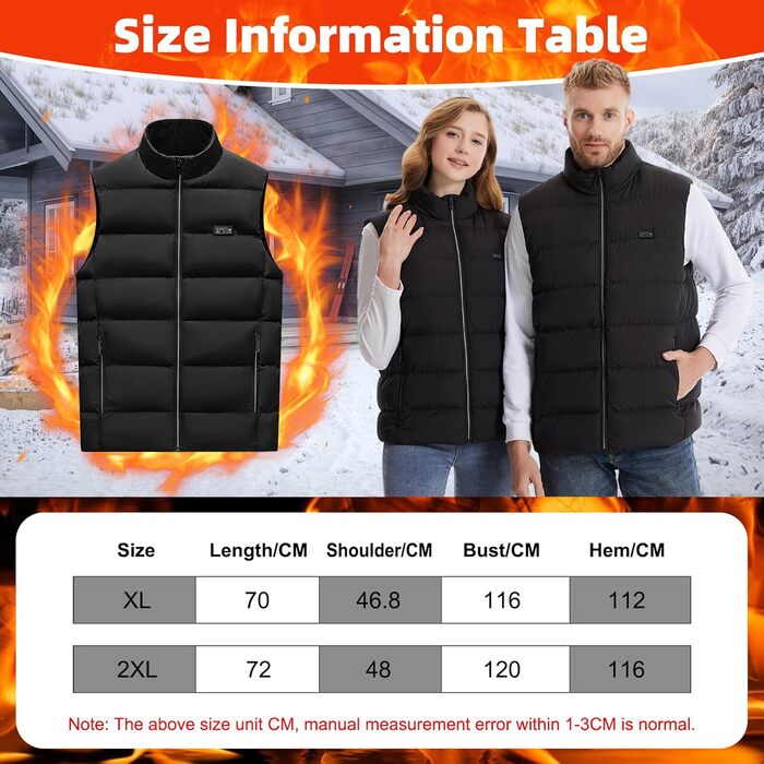 Гріюча жилетка для чоловіків та жінок, 21 зона обігріву, 3 регулятори температури, електрична жилетка USB для катання на лижах, риболовлі, мотоциклів, кемпінгу, активного відпочинку (без Powerbank), XL