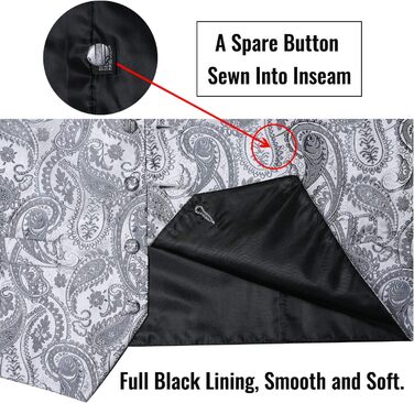 Набір DiBanGu з шовку: жилет та краватка з візерунком пає, 6 шт. срібного кольору (для весілля, свят)