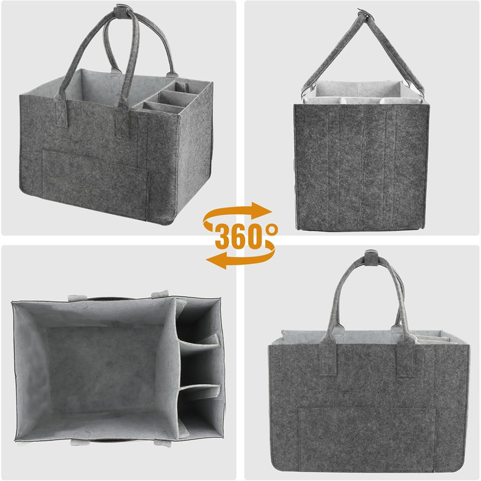 Felt bag shopping bag with compartments, large felt bag 30L foldable felt bags shopper, foldable and robust felt shopping baskets, felt bag with compartments felt bag bottle bag firewood bag