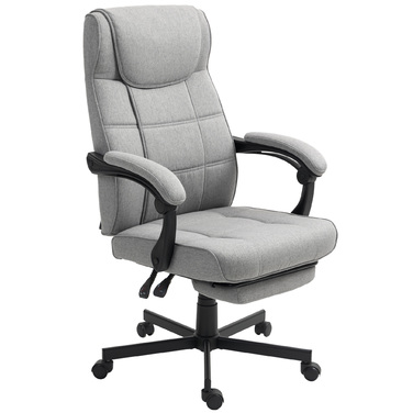 HOMCOM Office Chair with Massage Function Ergonomic Executive Chair with Recline Function Footrest Height Adjustable 360° Swivel Desk Chair Computer Chair with Linen Look, Grey | Aosom