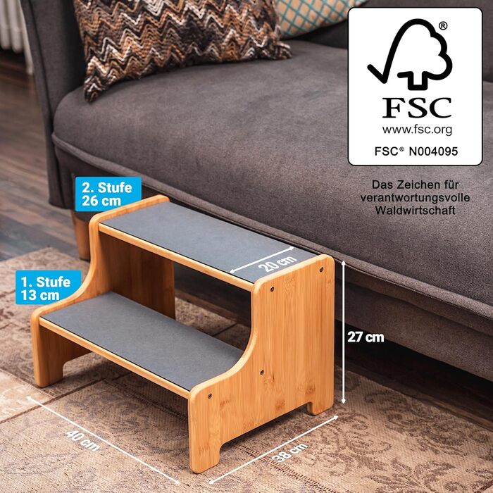 AMAZING dog stairs for small, medium, and large dogs, cats. 3 steps | Pet stairs, for young and old cats | 40 cm high for sofa, bed | Gentle on joints, an alternative to dog ramps (2 wide steps)