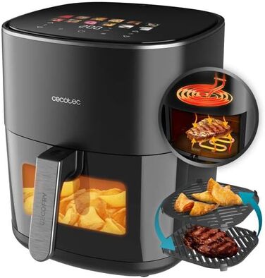 Cecotec Oil-Free Hot Air Fryer 6.5L Grill Plate - Grill - Double Heating Elements - Air Fryer Cecofry&Grill Duoheat 6500. 2200W, Dietetic and Digital, Window, Temperature Control 40-200°C, 12 Menus