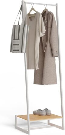Вішак для одягу Newlux Hangy One 20 до 24 кг з полицею для взуття, металевий, стійкий, легка збірка, захист підлоги, білий, 50x40x160 см