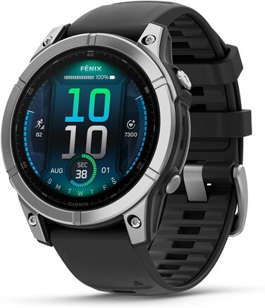 Garmin fēnix 8 – Мультиспортивний смарт-годинник, 1.3' AMOLED дисплей, до 10 днів роботи від акумулятора, 80+ спортивних/зовнішніх додатків, топографічні карти, ЕКГ, телефонні дзвінки, музика, ліхтарик (fenix E, 47 мм, нержавіюча сталь/чорний)