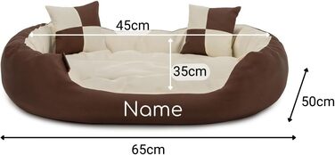 Ліжко для собак Lionto 4-в-1 з двостороннім подушкою, 65x50 см, з міцного оксфорду, водонепроникне, для собак та котів, з глибоким входом, включає декоративну подушку (колір: коричневий/бежевий)