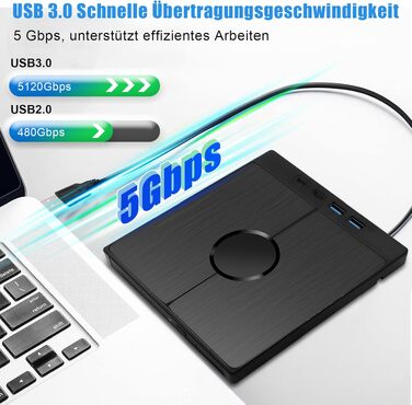 Зовнішній CD/DVD привід 9-в-1 для ноутбука та ПК, USB 3.0 з картридером SD/TF, портативний DVD-записувач для Windows, macOS, Linux