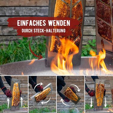 Grillart® XXL Преміум дошка для лосося з нержавіючої сталі – поворотна на 180° та з 5-позиційним регулюванням – для гриля та вогнища – міцна фурнітура для гриля – 55 см завдовжки та 18 см завширшки