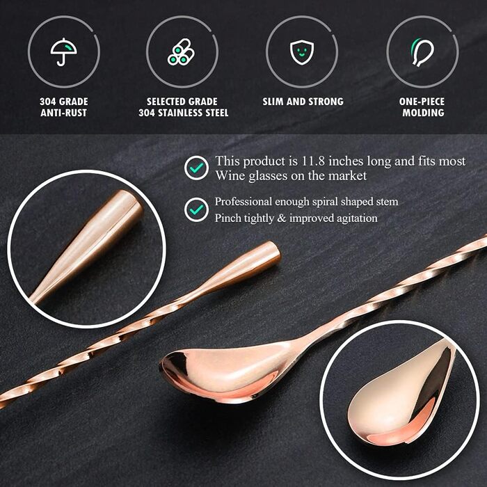 Якісний барний мішалка для коктейлів YFWOOD з нержавіючої сталі, довга ручка, спіральний дизайн, ідеально для барменів та дому