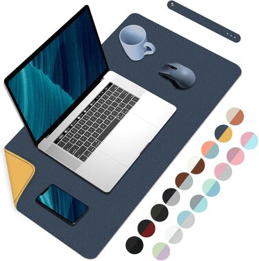 Килимок для столу BLESWIN з PU шкіри, вологостійкий великий килимок для миші, легко чиститься, для ноутбука, темно-зелений+чорний, 60x35 см