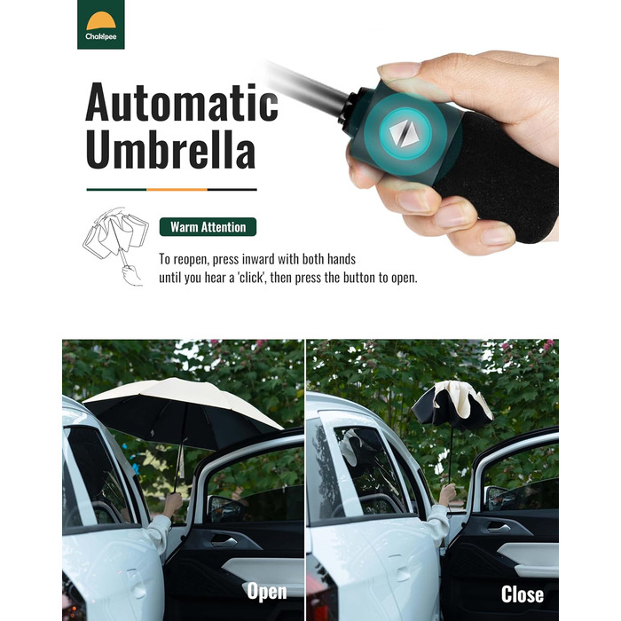 Чакіпі - парасолька велика, стійка до вітру, компактна для подорожей, автоматична, для жінок та чоловіків, UV-захист, блакитна, діаметр 97 см, 8 спиць